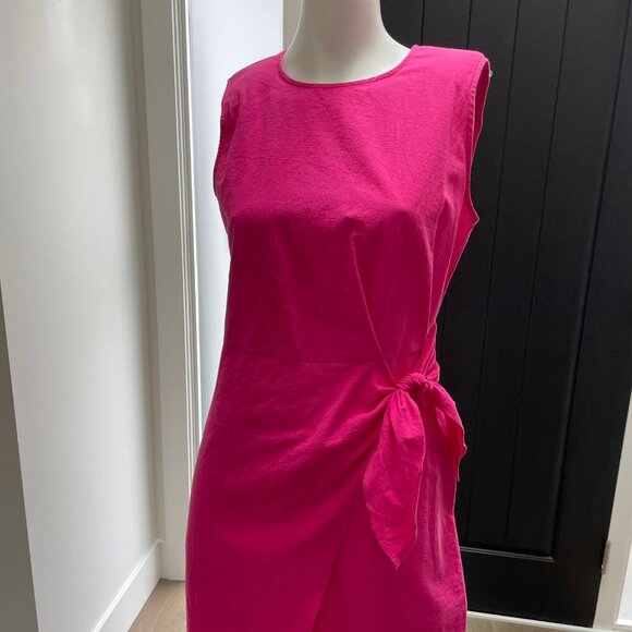 Apricot Slvless Round Nk Tie Waist Cotton Midi Dress Tulip Bottom Hot Pink 6 NWT - Picture 3 of 14